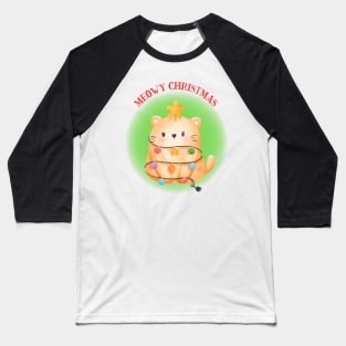 Cute Watercolor Cat Tangled in Christmas Lights Baseball T-Shirt